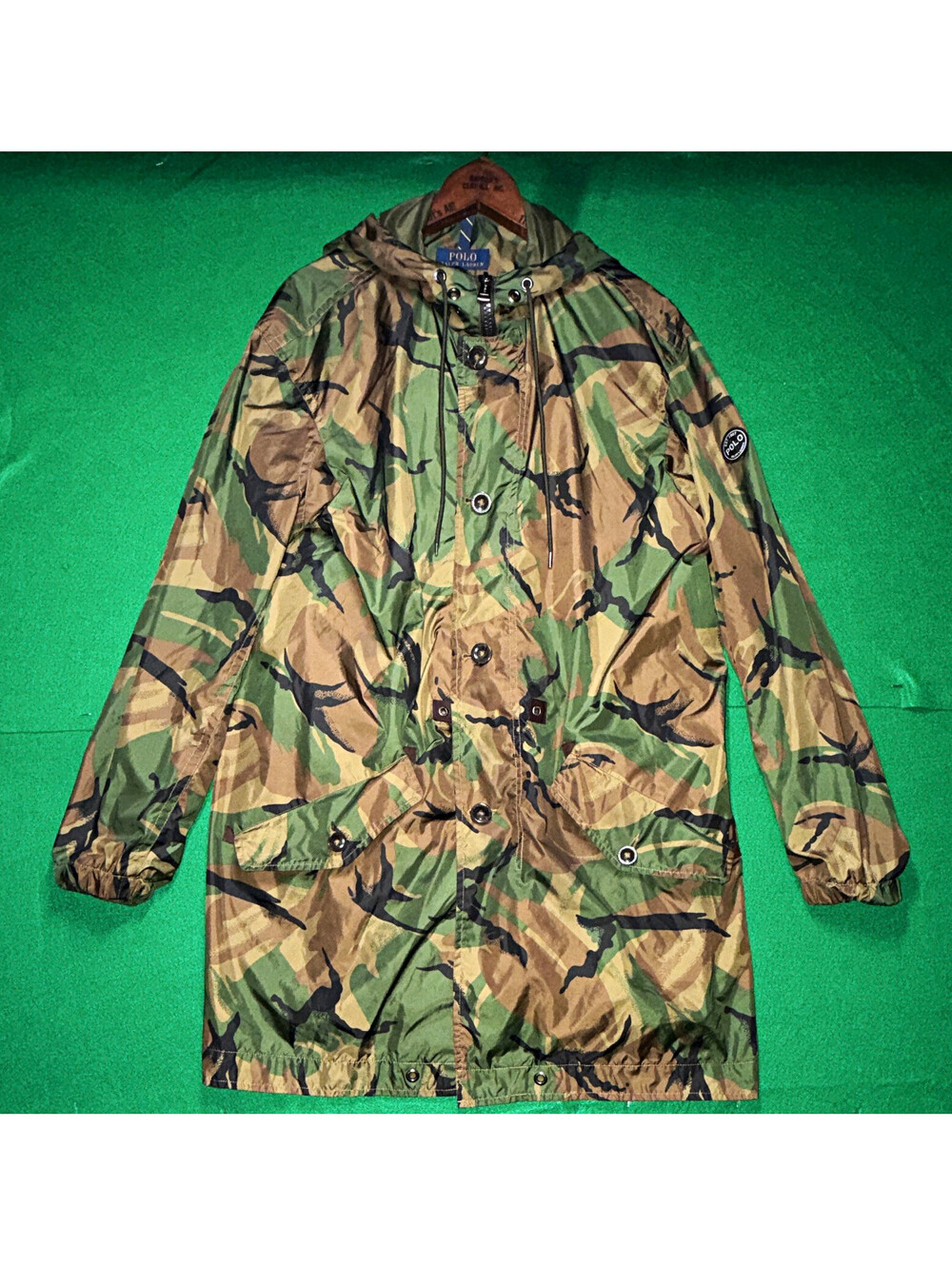 Polo Ralph Lauren Camo Military Marsh Coat Jacket Hooded Water Resistant Men’s L